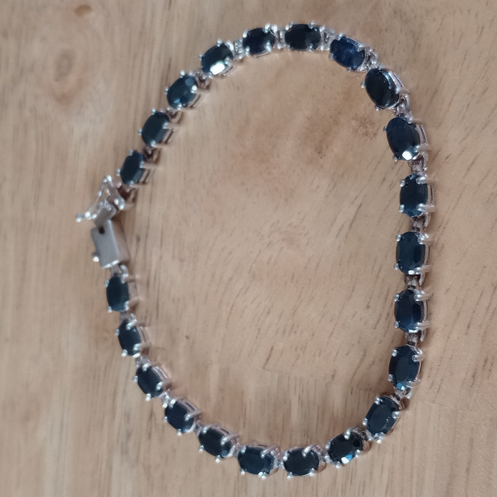 Dark blue sapphire sterling silver tennis bracelet Sept birthstone